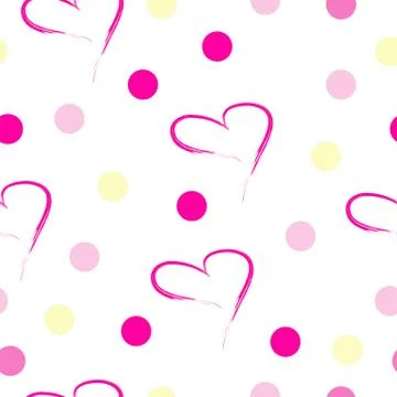 Seamless pattern with pink hearts and polka dots Stock Illustration