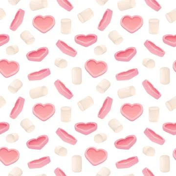 Seamless pattern with pink hearts and marshmallows Stock Illustration