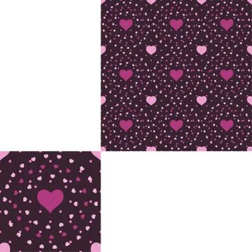 Seamless pattern from pink hearts arranged in circles on the dark background  Stock Photos