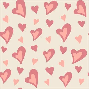 Seamless pattern with pink hearts on a beige color background Stock Illustration