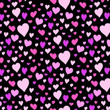 Seamless pattern of pink hearts on a black background. Pattern for textiles, Stock Illustration