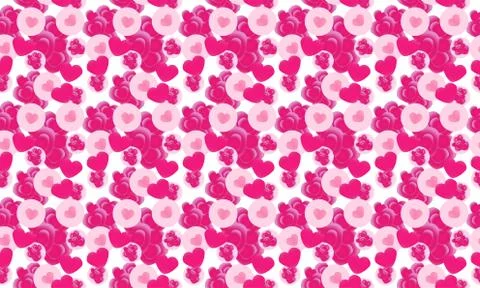 Seamless pattern pink hearts with bubbles, vector Illustration