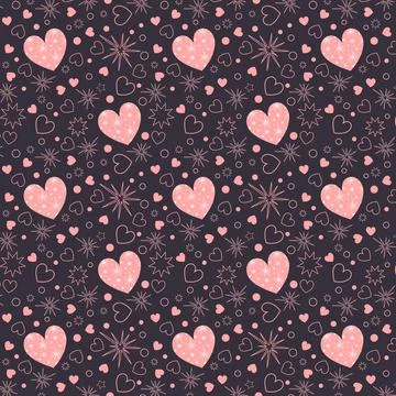 Seamless pattern of pink hearts on dark background Stock Illustration