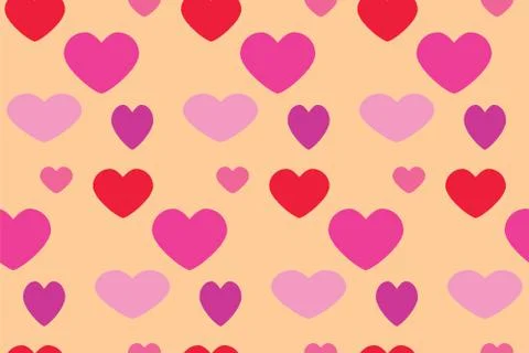 Seamless pattern with pink hearts on light creamy board. Love concept Stock Illustration