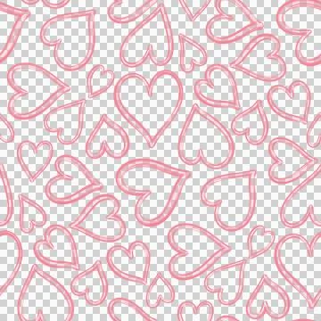 Seamless pattern with pink hearts on transparent background Stock Illustration