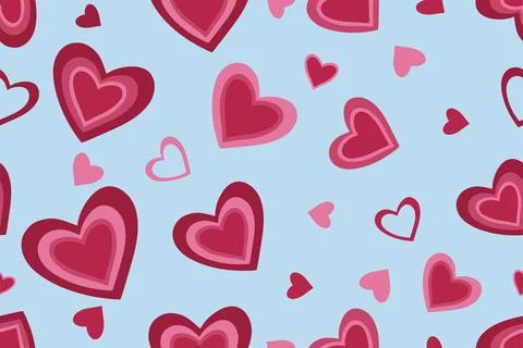Seamless pattern with pink hearts. Vector illustration isolated on blue Stock Illustration