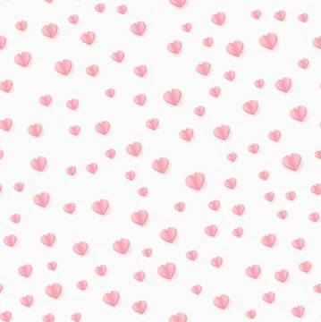 Seamless pattern with pink hearts on white background. Vector Stock Illustration