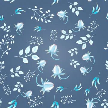 Seamless pattern with pink hellebore flowers, buds, leaves, decorative twigs on Stock Illustration