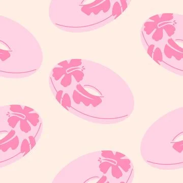 Seamless Pattern with Pink Hibiscus Flower Swim Rings Stock Illustration