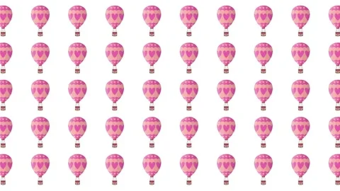 Seamless Pattern of Pink Hot Air Balloons with Hearts for Valentine's Day Stock Footage 345539837