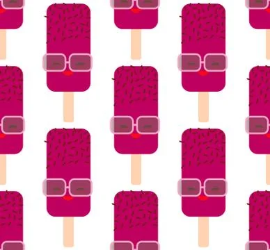 Seamless pattern pink ice cream, ice lolly with sprinkles. Kawaii with pink c Stock Illustration