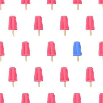 Seamless pattern with pink ice pops, with eye catching element - blue icepops. Stock Illustration