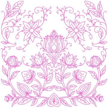 Seamless pattern pink irises on a white blue-purple backgroundSymmetrical Stock Illustration