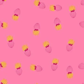 Seamless pattern pink jellyfish cartoon vector element for marine life design Stock Illustration