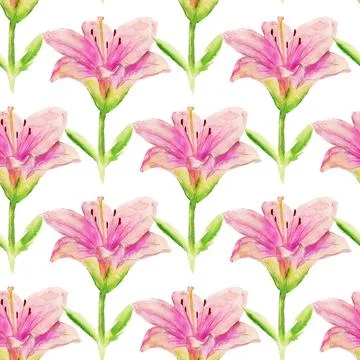 Seamless pattern with pink lily Stock Illustration