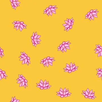 Seamless pattern pink lotus flower cartoon vector Illustrazione stock