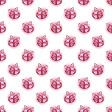 Seamless pattern pink macarons with bow. Vector illustration. French pastry m Stockillustratie