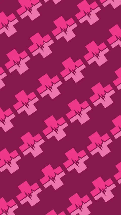 Seamless pattern of pink medical cross icons with heartbeat pulse Stock Footage 334128391