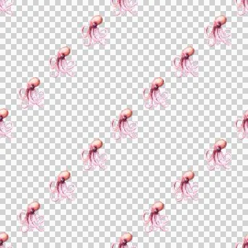 Seamless pattern of pink octopus on white background, hand drawn watercolor Illustrazione stock