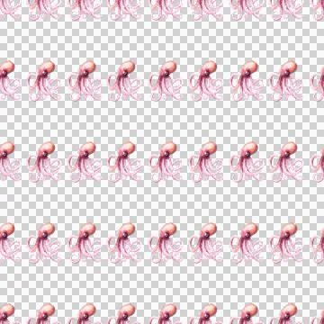 Seamless pattern of pink octopus on white background, hand drawn watercolor イラスト素材