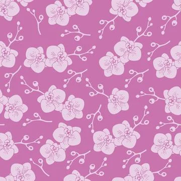 Seamless pattern pink orchid flowers. Elegant floral vector illustration. Stock Illustration