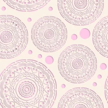 Seamless pattern with pink paper craft circles 스톡 일러스트
