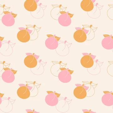 Seamless pattern of pink peaches and orange apricots on a light background Stock Illustration