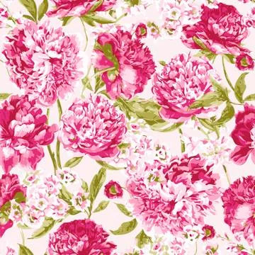 Seamless Pattern with Pink Peonies, Vector Illustration Stock Illustration