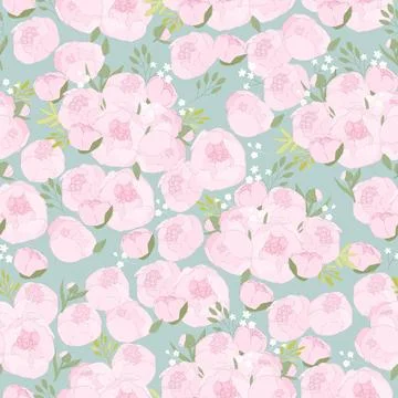 Seamless Pattern with Pink Peony on Blue Background Stock Illustration