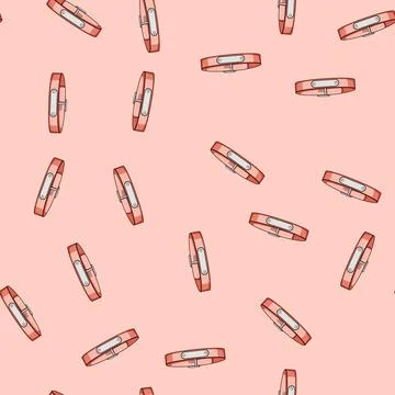 Seamless pattern Pink pet collar for animal identification and safety Stock Illustration