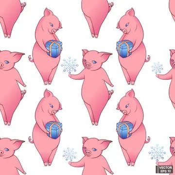 Seamless pattern of pink pigs. Иллюстрация