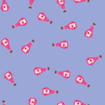 Seamless pattern pink potion bottle for health and recovery Illustrazione stock