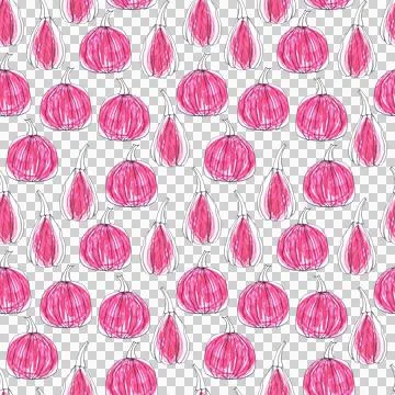 Seamless pattern of pink pumpkins, hand drawn with black ink and felt-tip pens Stock Illustration