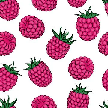 Seamless pattern with pink raspberry berry. Stockillustratie