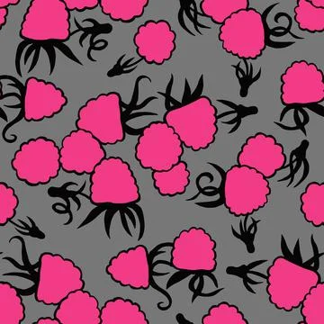 Seamless pattern pink raspberry with black Stock Illustration