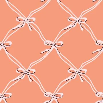 Seamless pattern of pink ribbons on coral background Stock Illustration