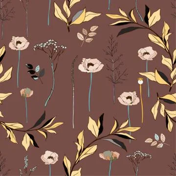 Seamless pattern with pink roses and grey leaves on light background. Tropica Stock Illustration