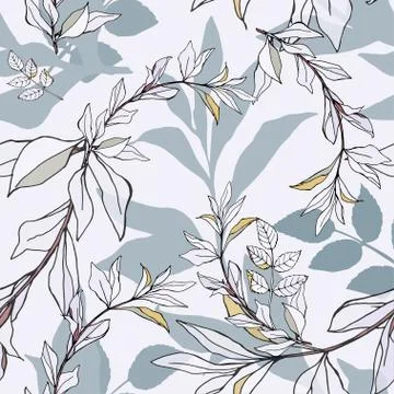 Seamless pattern with pink roses and blue leaves on light background. Tropica Stock Illustration