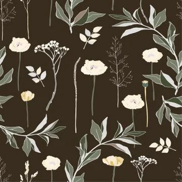 Seamless pattern with pink roses and grey leaves on light background. Tropica Stock Illustration