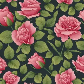 Seamless pattern with pink roses. Botanical texture with beautiful flowers... Stock Illustration