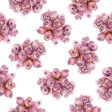Seamless pattern of pink roses bouquets in watercolor Stock Illustration