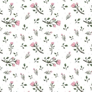 Seamless pattern with pink roses on a transparent background. Stock Illustration