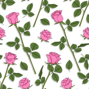Seamless pattern with pink roses. Vector floral background. Stock Illustration