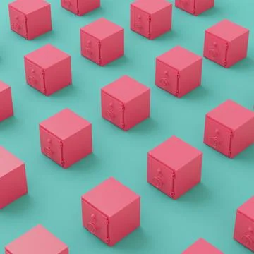 Seamless pattern of pink safes on turquoise background in pastel colors Stockillustratie