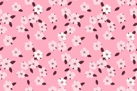 Seamless pattern with pink sakura blossom. Japanese simple minimalist ornament Stock Illustration