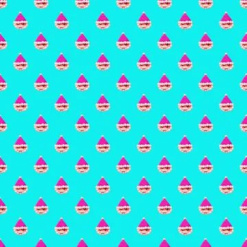 Seamless Pattern of Pink Santa Clause Christmas Cookies on Sky Blue Background Stock Illustration