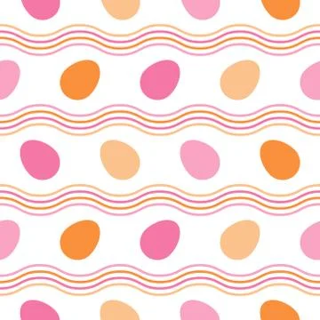 Seamless pattern with pink shades of easter eggs and waves. Flat vector Stock Illustration