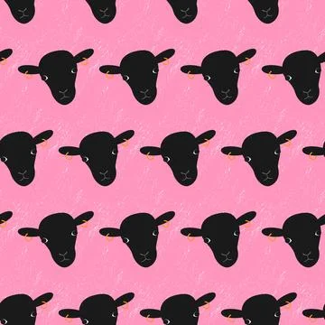 Seamless pattern of Pink sheep with black heads and earrings Chalk Effect Stock Illustration