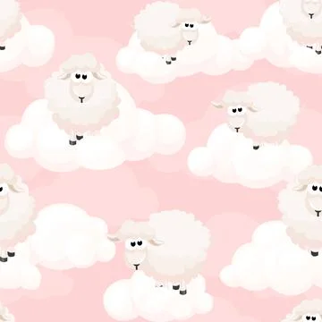 Seamless pattern with pink sheeps on sky. Clouds Texture. Seamless Pattern sk イラスト素材