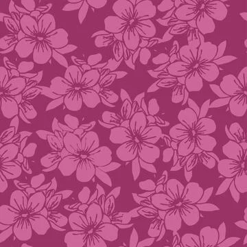 Seamless pattern of pink silhouettes of flowers on a purple background Stock Illustration
